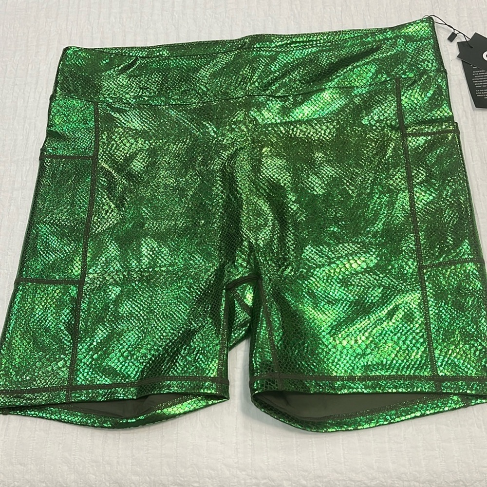 Shorts GRRRL‎ CHRISTINA biker stretch mermaid metallic green women’s size 18/20